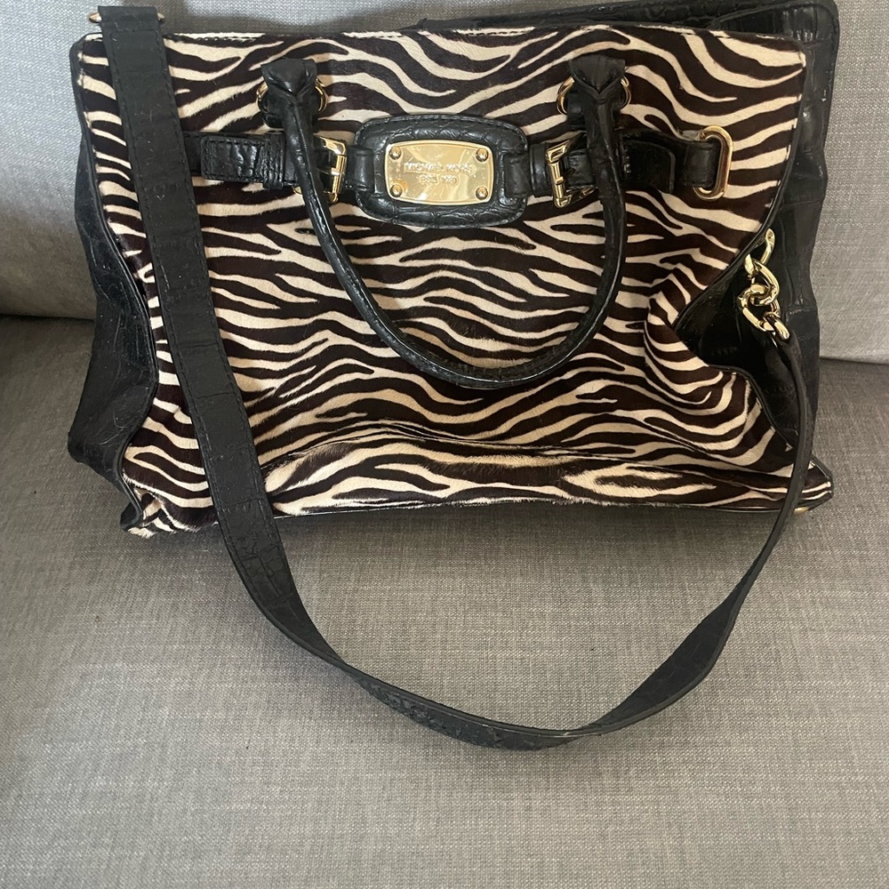 Michael Kors Zebra Print Shoulder Bag with Black Details